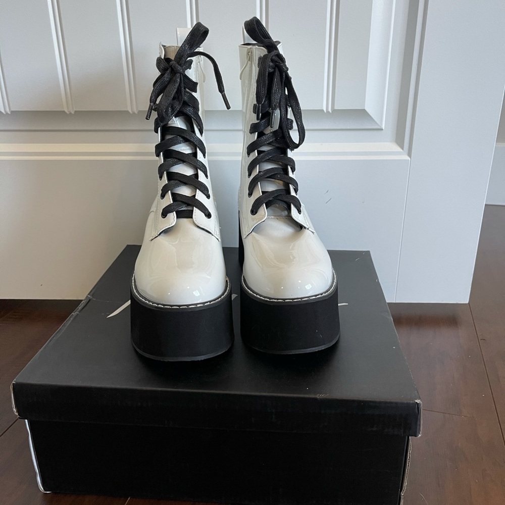 White patent boots